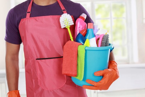 Deep cleaning supplies arranged for home cleaning